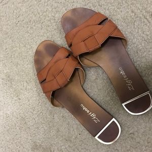 Brown flats slip ons size 8